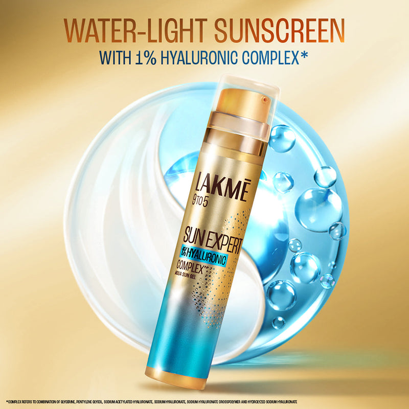 Lakmē Sun Expert 1% Hyaluronic Sunscreen, SPF 50 PA+++ for UVA/B, No white cast, for hydrated skin