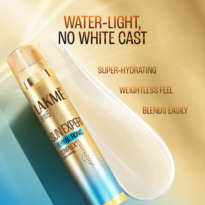 Lakmē Sun Expert 1% Hyaluronic Sunscreen, SPF 50 PA+++ for UVA/B, No white cast, for hydrated skin