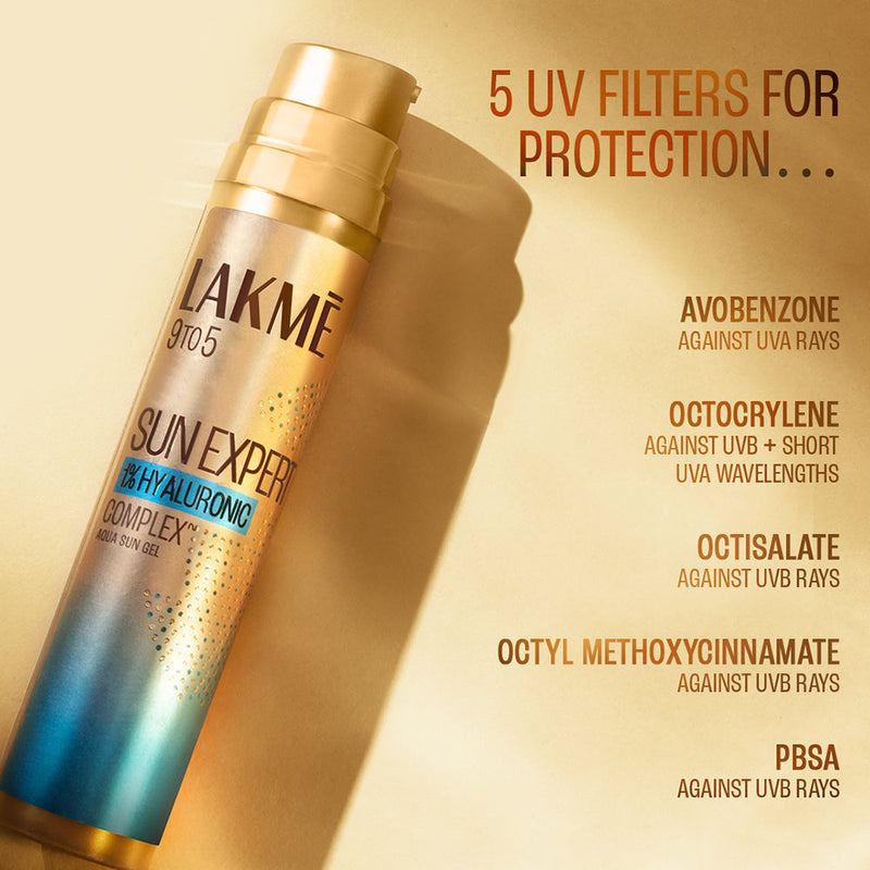 Lakmē Sun Expert 1% Hyaluronic Sunscreen, SPF 50 PA+++ for UVA/B, No white cast, for hydrated skin