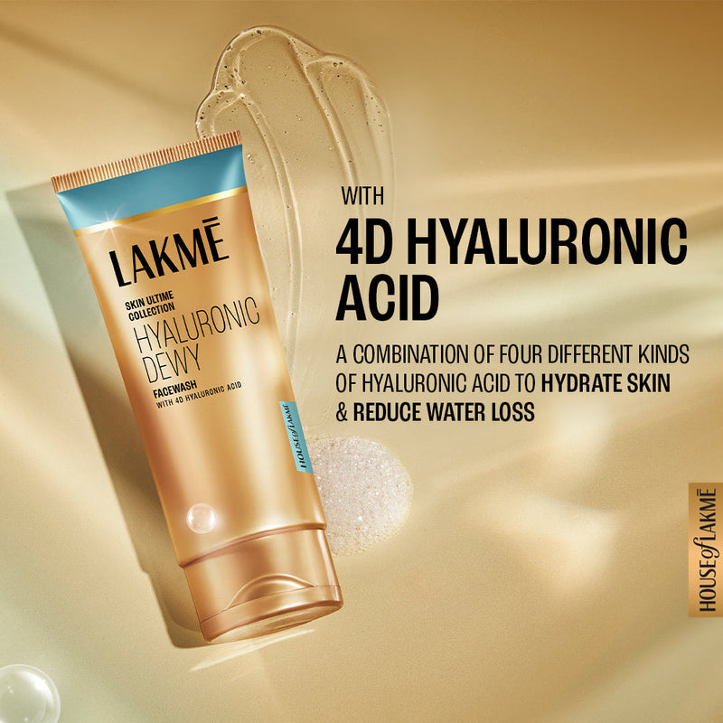 Lakmē Hyaluronic Dewy Facewash | Hyadrating Face Cleanser with 4D Hyaluronic Acid | 100g Face Wash